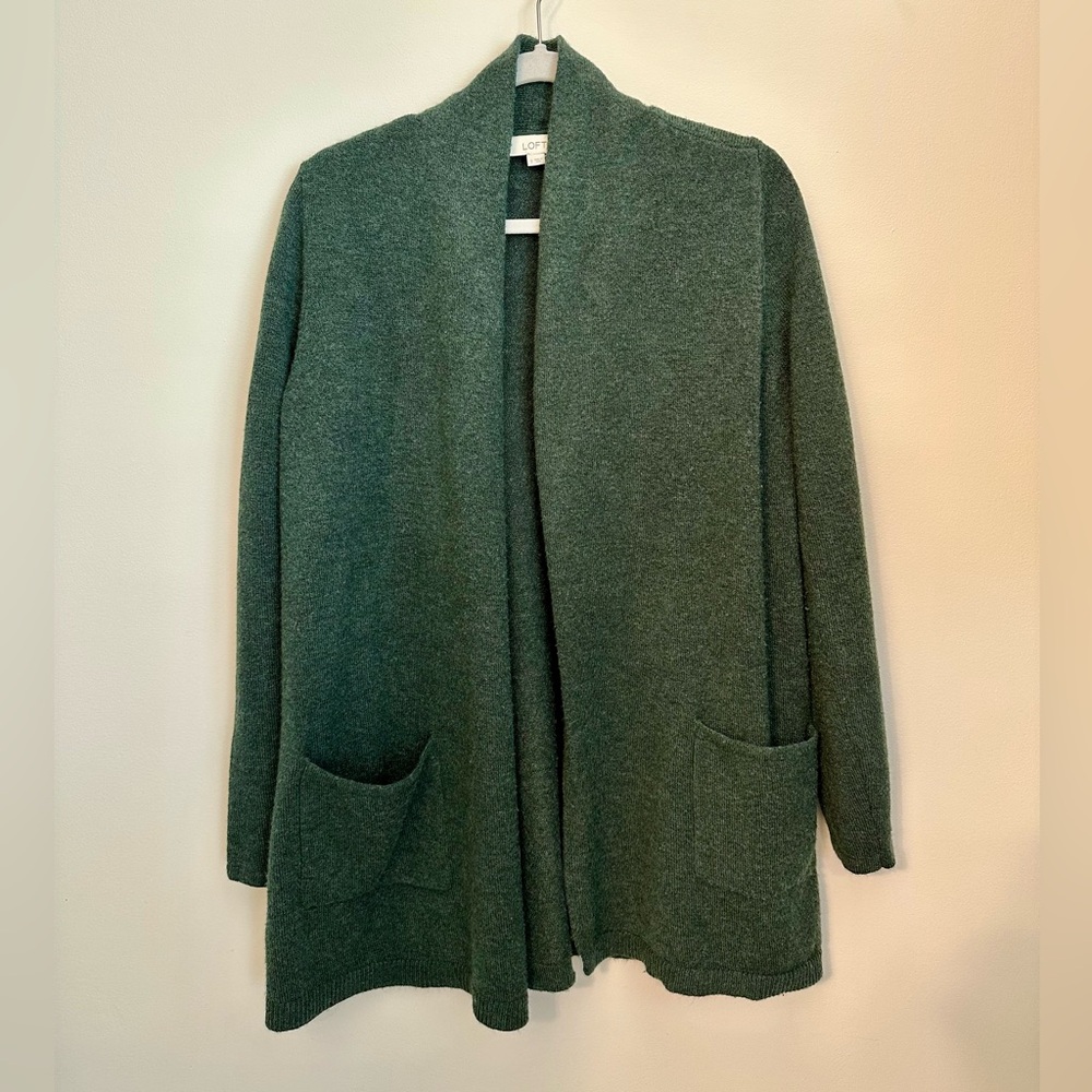 LOFT Green Shawl Collar Pocket Open Cardigan size Small